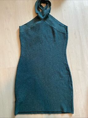 Halter Ribbed Mini Dress in Dark Teal